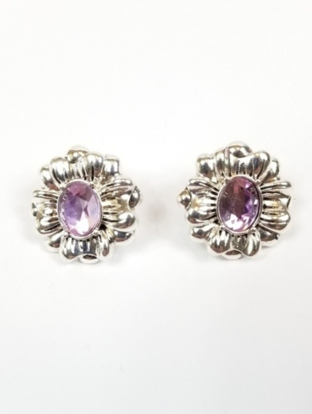 Avon Silver Floral Studs with Light Purple Stones